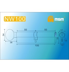 Цилиндровый механизм NW 100мм к\б 5кл. SN мат.хром