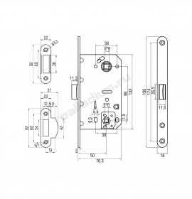 PALLADIUM Защелка межкомнатная 600 wc hole AB 00011890