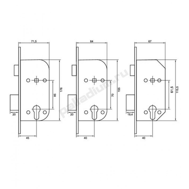 Замок врезной palladium зв al 1613 gp универсальный под цилиндр золото 5 ключей