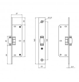 Защелка врезная ролик MET LR-155B CP-хром
