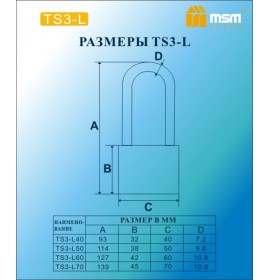 Замок навесной TS3-L60мм блистер (6/48)