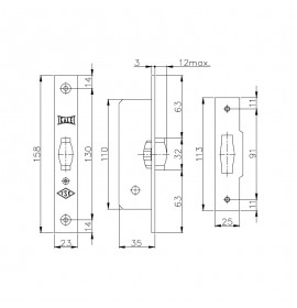 Защелка врезная ролик 155/B (35мм) (никель)
