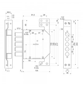 Замок врезной "Гардиан" ЗВ 20.01 Т 4 ключа ЗК.202Н